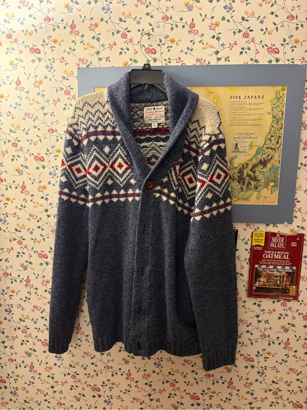 Lucky Brand Collar Fair Isle Wool-Blend Sweater - Navy/Ivory